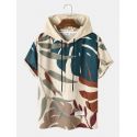 Men Tropical Plant Print Corduroy Casual Short Sleeve Hooded T-Shirts