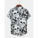 Mens Head Halloween Floral Short Sleeve Shirt