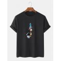 Cotton Mens Cartoon Astronaut Planet Print Short Sleeve Funny T-Shirts