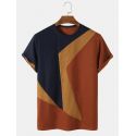 Mens Color Block Veins Crew Neck Casual T-Shirts