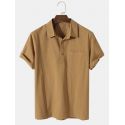 Mens 100% Cotton Basic Solid Color Lapel Short Sleeve Golf Shirt