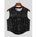 Men Graphic Abstract Print Curved Hem Cropped Tank Top