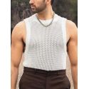 Mens Crochet Knit Mesh See Through Casual Tank Top