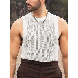 Mens Crochet Knit Mesh See Through Casual Tank Top