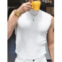 Mens Half High Neck Knitted Textured Solid Color Tank Top