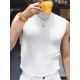 Mens Half High Neck Knitted Textured Solid Color Tank Top