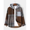 Men Corduroy Ethnic Spliced Chest Pocket Drawstring Casual Hooded Shirts