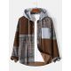 Men Corduroy Ethnic Spliced Chest Pocket Drawstring Casual Hooded Shirts