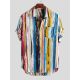 Mens Stripe Printing Graffiti Chest Pocket Short Sleeve Summer Shirts