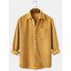 Corduroy Solid Henley Collar Chest Pocket Long Sleeve Shirts