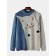 Mens Cute Cat Pattern Knit Crew Neck Casual Drop Shoulder Pullover Sweaters