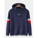 Mens Letter Embroidery Knitted Long Sleeve Hooded Sweaters