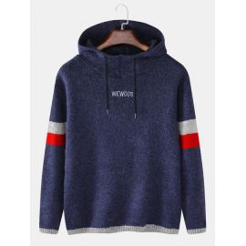 Mens Letter Embroidery Knitted Long Sleeve Hooded Sweaters